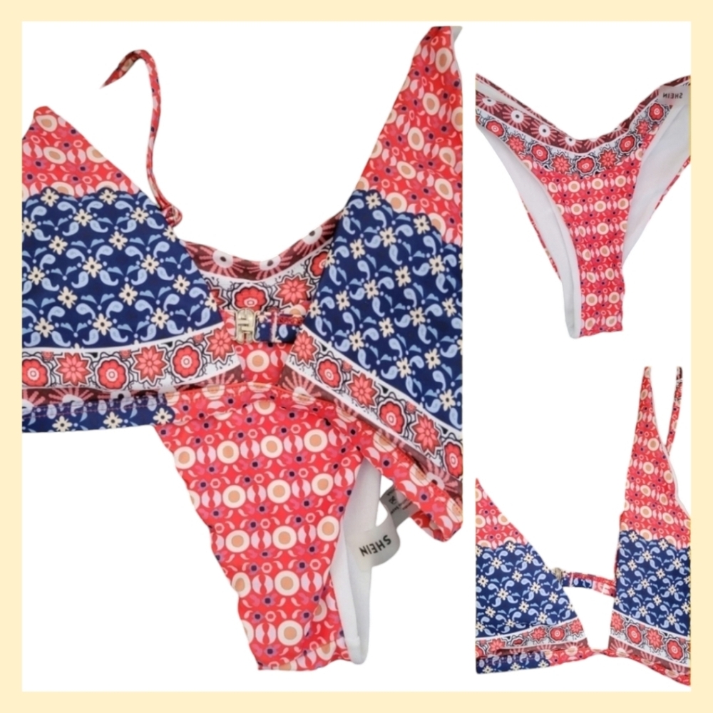 SHEIN Vibrant Red and Blue Bikini Size Sm
